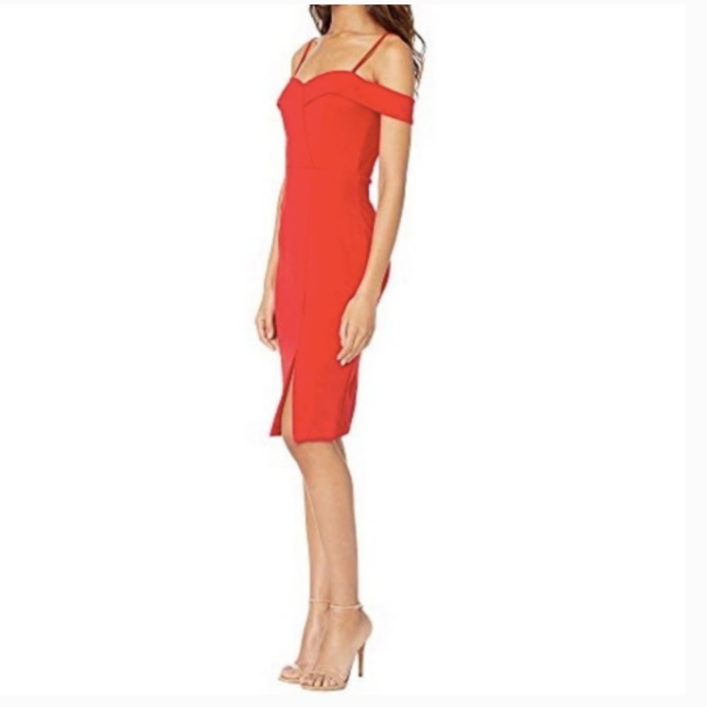 Bebe Off the Shoulder Red Slit Dress